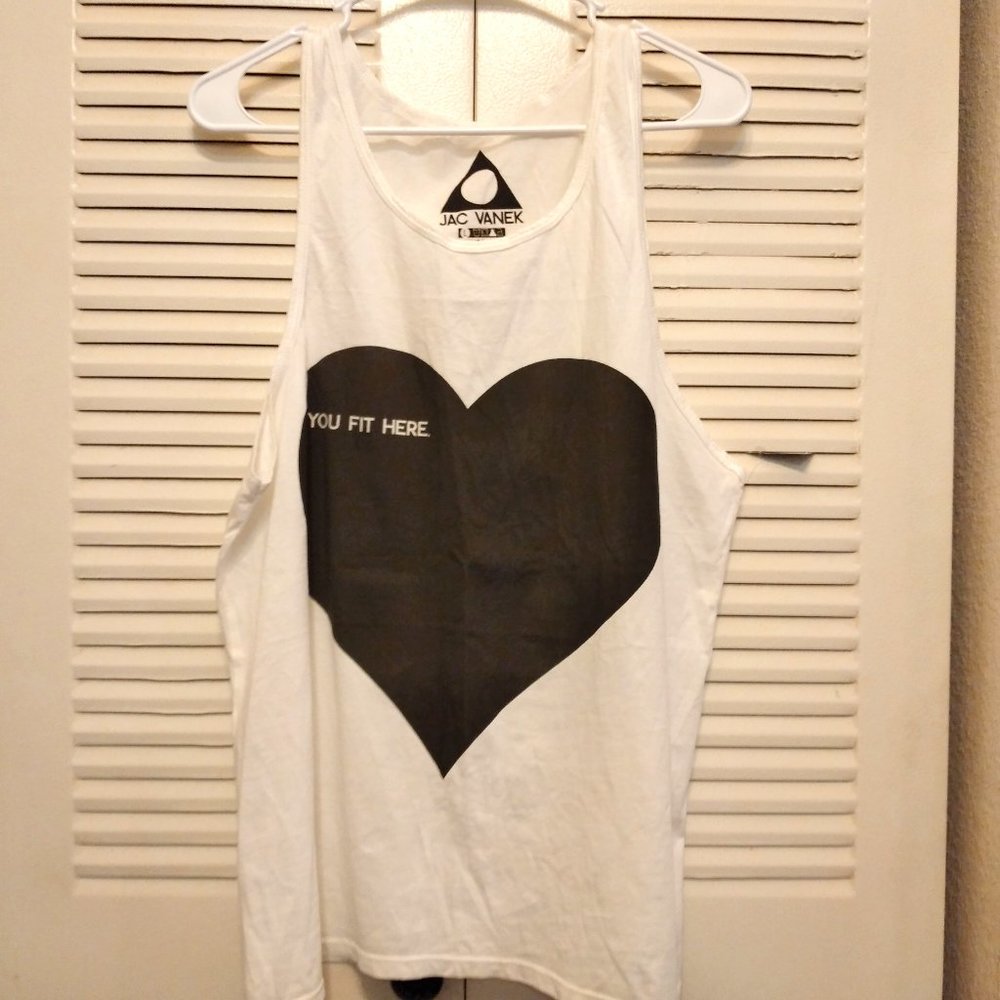 Jac Vanek “You Fit Here” Heart Blk/Wht Tank L